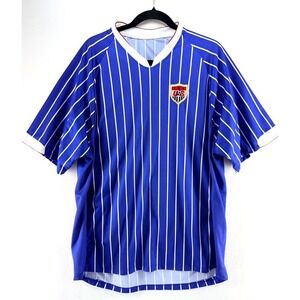Mens Blokecore Pinstripe US Soccer Blue White Jersey V Neck Streetwear Athletic